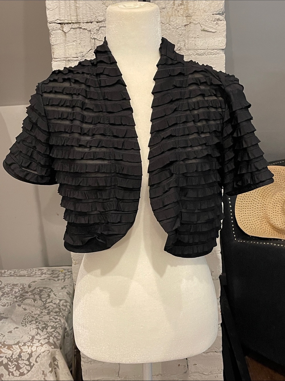 Chico's Black Ruffle Short-Sleeve Bolero Jacket
